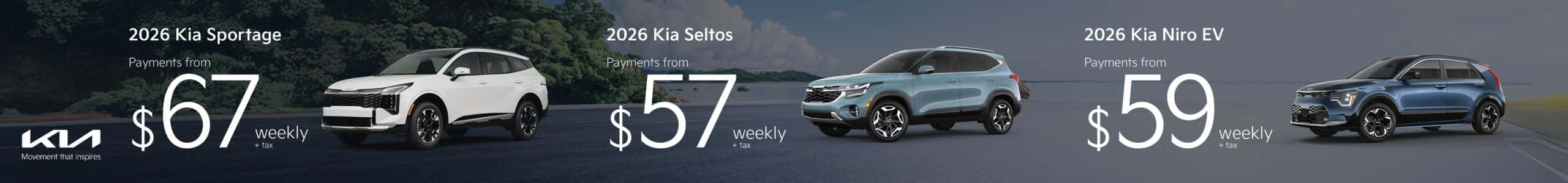 2026 Kia models starting from $57 weekly + tax 