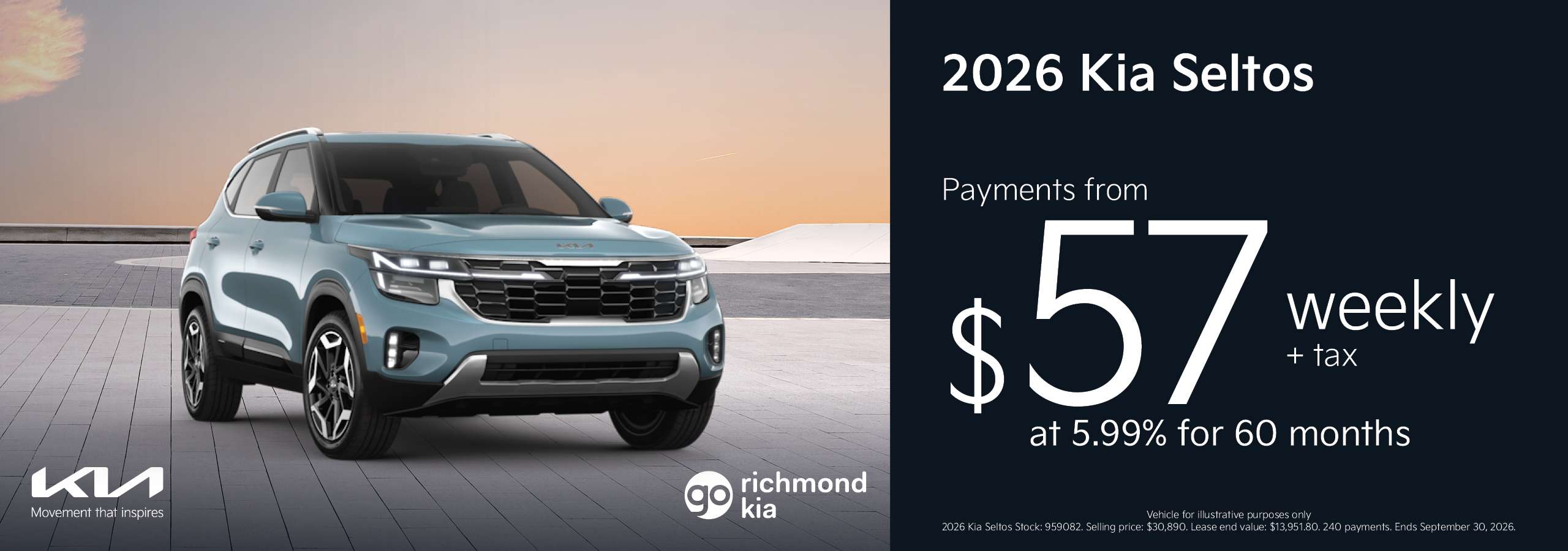 2026 Kia Seltos from $57 weekly at Go Kia Richmond 