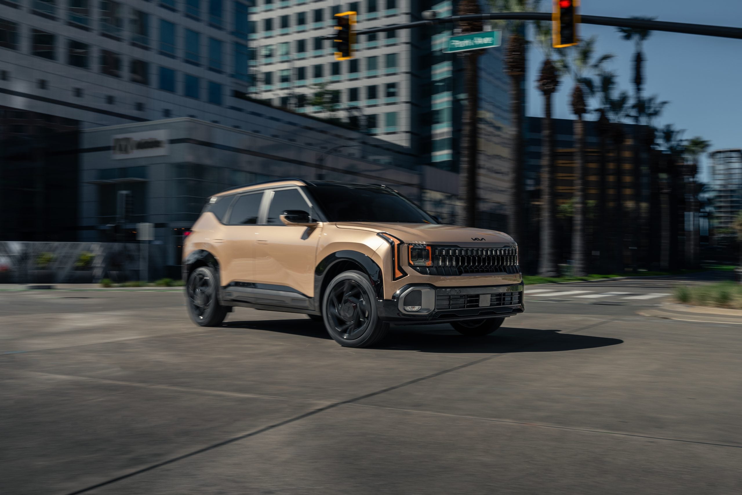 2027 Kia Seltos driving through the city