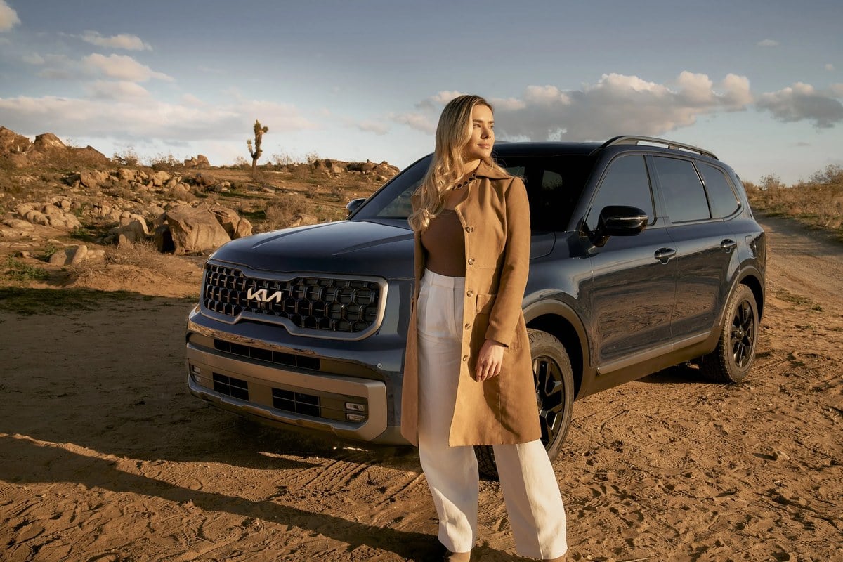 A new Kia Telluride out on a desert road, one of the models to choose from at Scarboro Kia