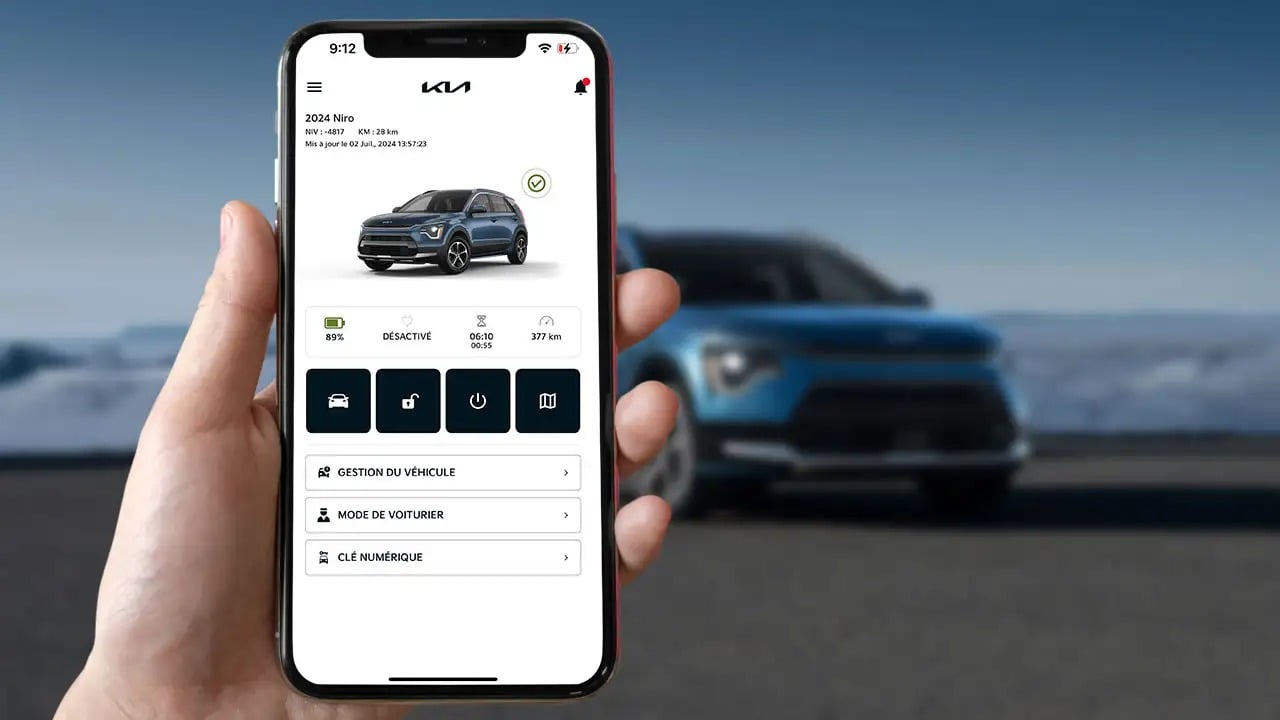Kia Connect smartphone app controlling a Kia vehicle